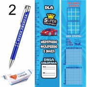 PREZENT- 3w1  -NA DZIEŃ CHŁOPAKA -ZAKŁADKA -LINIJKA 2X GRA+ DŁUGOPIS+ KRÓWKA