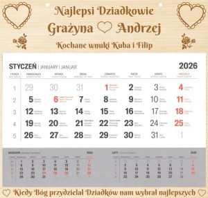 KALENDARZ WZÓR 3 DLA BABCI I DZIADKA Z SERDUSZKAMI