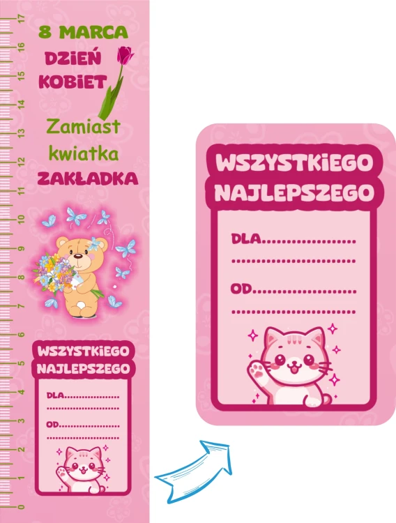 zestaw 3w1 krówka + długopis + zakładka linijka
