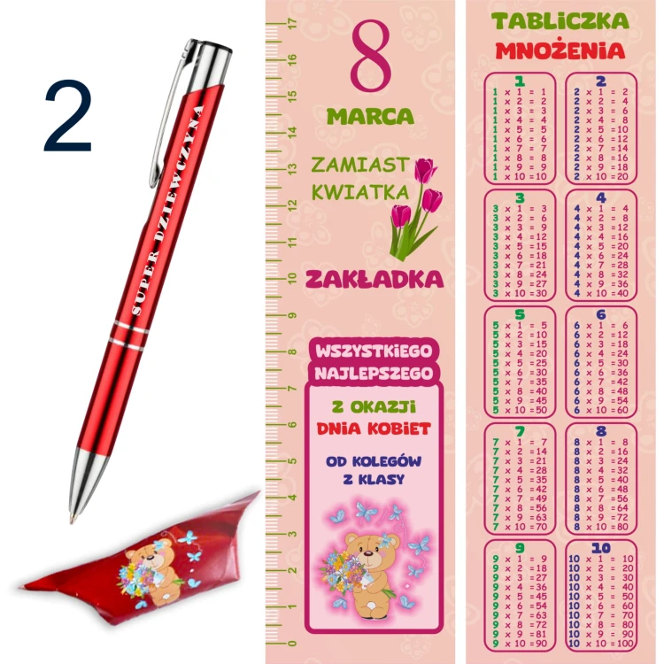 zestaw 3w1 krówka +długopis + zakładka linijka