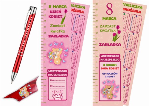 zestaw 3w1 krówka + długopis + zakładka linijka
